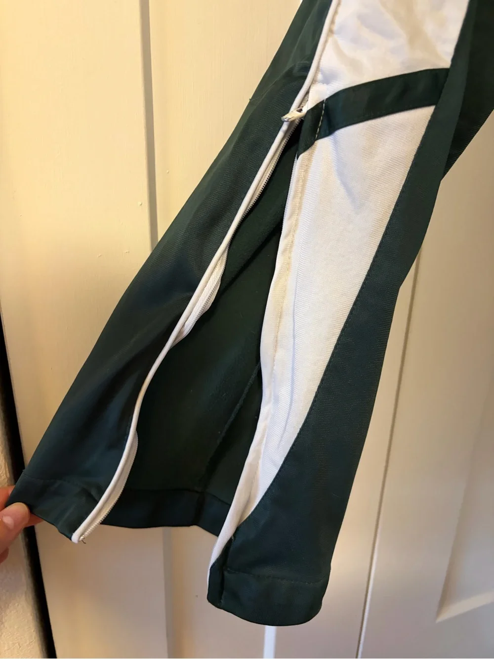 Dark Green Track Pants with White Side Stripes
